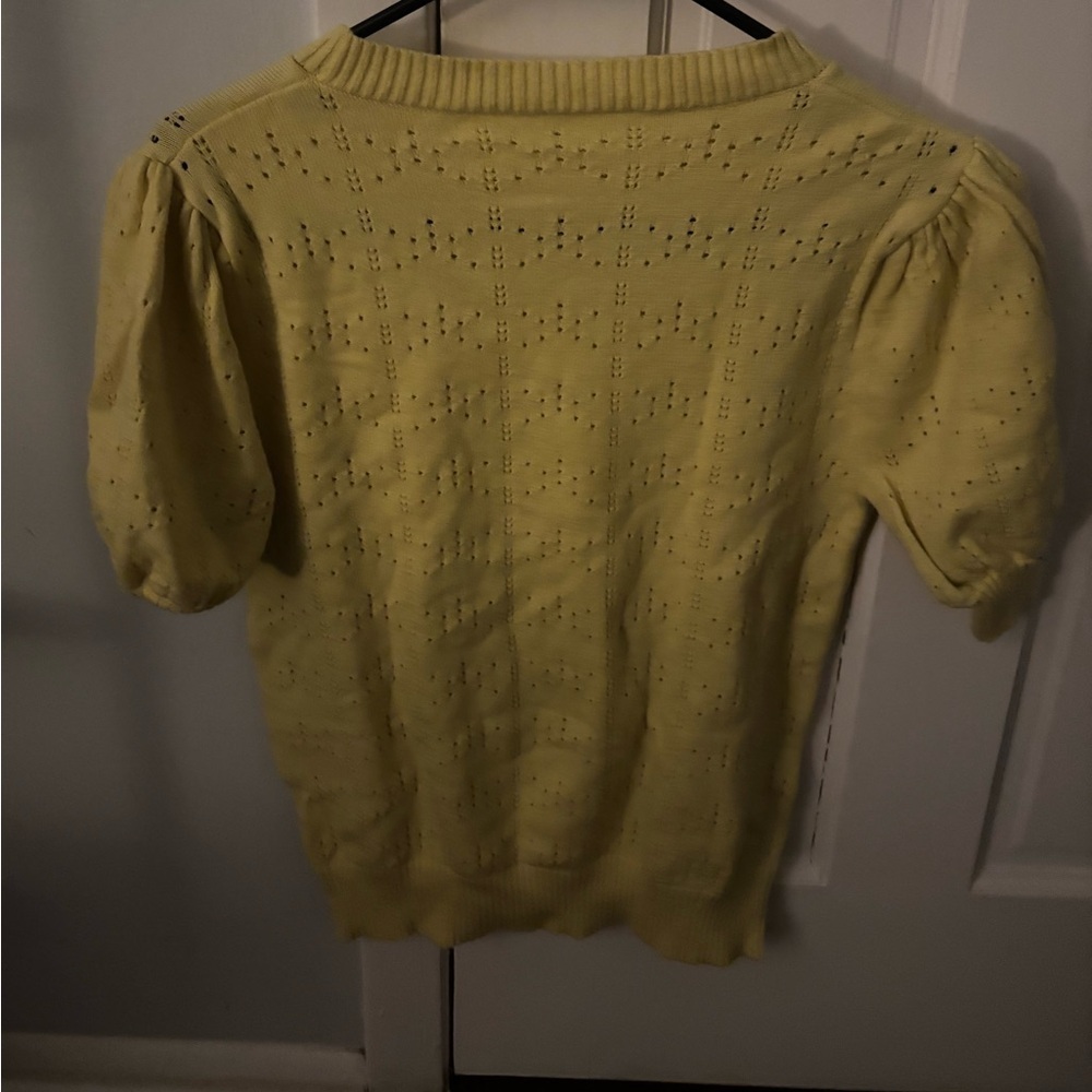 Yellow Women's Sweater Knit Top with puff sleeves - Picture 2 of 3